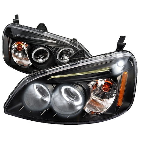 Spec-D Tuning 01-03 Honda Civic Halo LED Projector Black 2LHP-CV01JM-TM